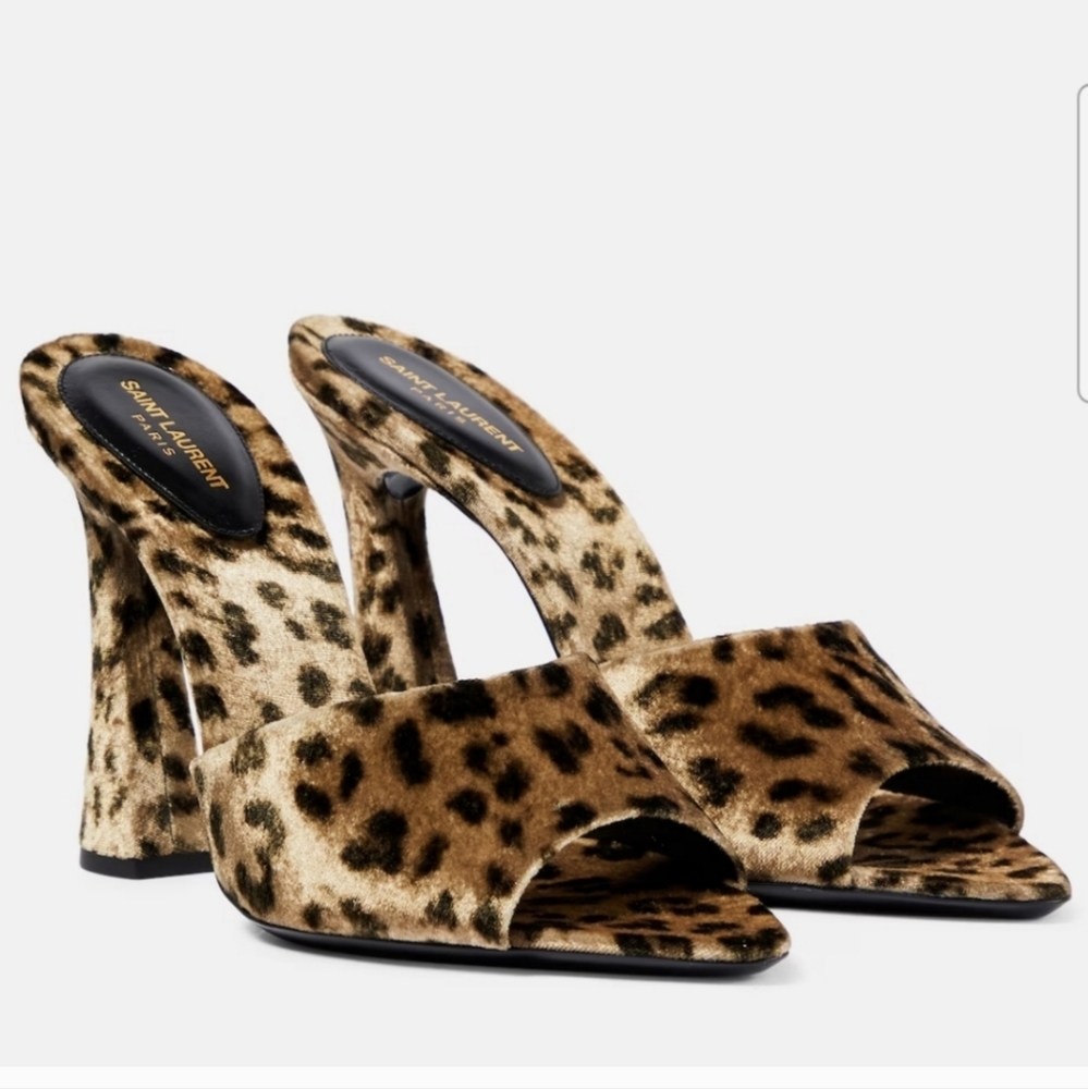 Saint Laurent Suite Heeled Mules in Leopard Velvet Velour - Picture 3 of 15